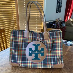Gorgeous Tory Burch Plaid Ella tote